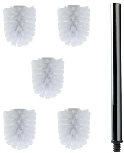 Daloual - 5 cabezales de repuesto para escobilla de inodoro, color blanco, diámetro aprox. 6,5 cm + 1 mango de acero inoxidable de 26,5 cm – Escobilla de inodoro – Escobilla de inodoro – Escobilla de