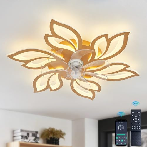 YFouCnd I 25.5 Modern Ceiling Fans with Lights and Remote Control, Dimmable 3000-6500K Silent DC Motor Reversible 6 Speeds Led Ceiling Fan Light for Bedroom Living Room Lounge Ceiling Fan Lamp-Gold