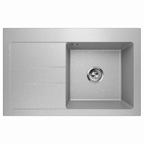 Lavello Luxor 1.0 Évier encastrable avec égouttoir et siphon en granit, gris métallisé à gauche