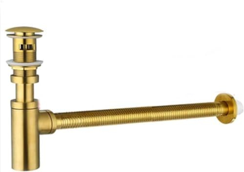 Pop-up-Waschtischstöpsel, Waschbeckenstöpsel, Waschbecken-Becken-Abflussstopfen, P-Typ-Siphon, Waschbecken-Flaschensiphon, Messing-Badezimmer-Waschbecken-Siphon-Abflüsse mit goldenem Pop-Up-Abflussroh