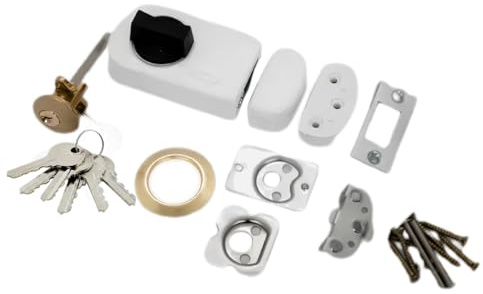 pokm toolsmarket - SET Weiss Kastenschloss für Türen + Zylinder + 6 Schlüssel für Türenstärke 30–65 mm, Dornmaß 50/60 mm, Mit Knauf, Zusatzschloss Zylinderschloss Ersatzschloss, EU-QUALITÄT
