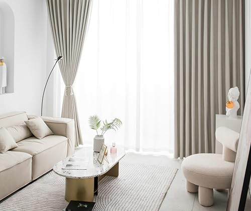 Bishilin Vorhänge mit Ösen 2er Set, Verdunklungsvorhänge Beige Polyester Nordisch mit Textur Gardinen Blickdicht Wohnzimmer Jugendzimmer Kinderzimmer 132x160CM