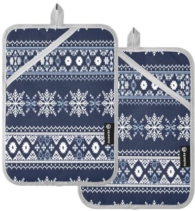 JUMBEAR Topflappen-Set im skandinavischen Fair-Isle-Design, mit Tasche für Küche, hitzebeständig, Topflappen, Küchenhandschuhe, Topfuntersetzer zum Backen, Kochen, 17,8 x 22,9 cm, 2 Stück