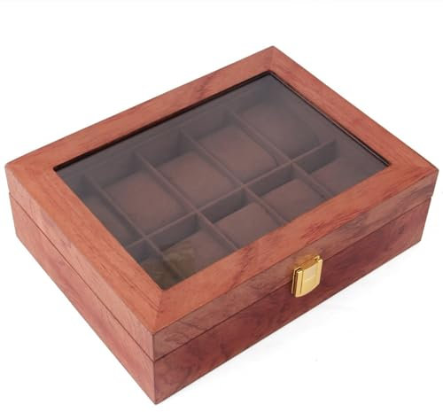 Aangeebone Uhrenbox Uhrenkoffer für 10 Uhrenschatulle Holz Vitrine Lagerung Organizer Uhrenkoffer Armbanduhren Aufbewahrungsbox aus Holz, Palisander Maserung, 26,5 * 20 * 8,2 cm