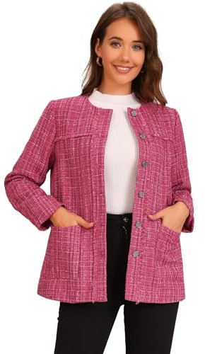 Allegra K Donna Giacca in Tweed, Monopetto, Senza Colletto, con Frange, Casual, Business Blazer Rosa S