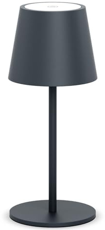 lundwa Dimmbare led akku tischleuchte 26CM, 5000mAh[5V 2A] camping lampe akku aufladbar, 3W 3000K tischleuchte kabellos, IP54 Outdoor Tischlampe für Restaurant, Schlafzimmer, Bar (Anthrazit,1 Stück)