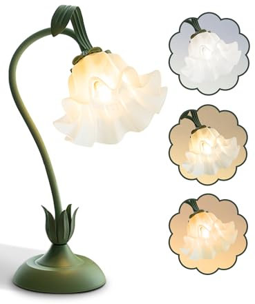 WLHBF Flower Table Lamp,LED Reading Light Bedside Vintage Flower Night Light,3 Colours Modes Bedside Lamps Decor,with E27 Bulb Nightstand Lights for Living Room Office Bedroom Home Decoration
