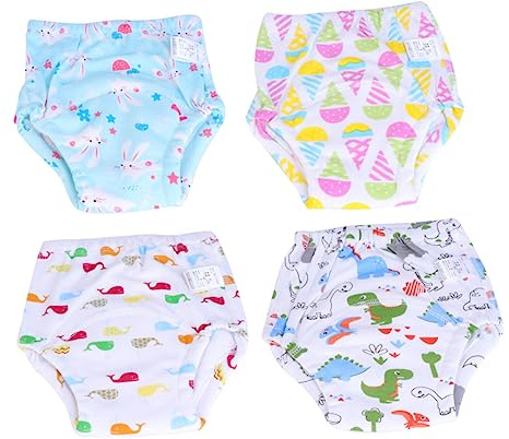 6-lagige Trainingshose für Babys, 4 Stück-pack, Waschbar | Mull und Tpu Gewebe, Cartoon Design, für 14–17, 18–23, 24–28 und 29 Catty