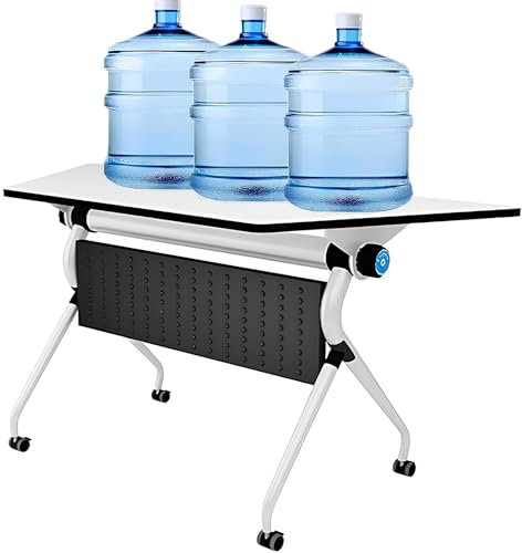 AYMIXEM Klappbarer Konferenztisch in T-Form mit Rollen, 130 cm, mit Klappplatte, klappbare runde Besprechungstische für Schulungen, 1 Packung.