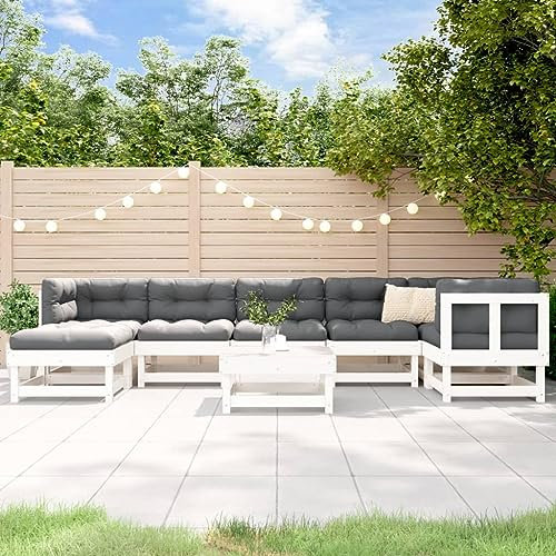 KTHLBRH 8-TLG. Garten-Lounge-Set mit Kissen Weiß Massivholz Gartenmöbel-Sets Outdoor-Möbel-Sets Balkonmöbel-Sets Terrassenmöbel-Sets für Terrasse, Garten, Balkon