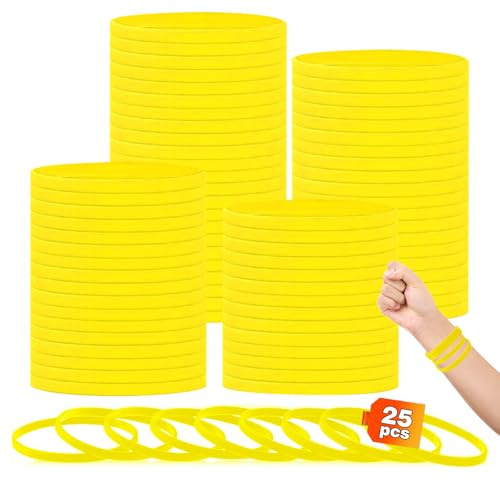 HONTIUS 0.24'' di larghezza super stretto Braccialetti In Silicone, 25 Pezzi Giallo Braccialetti In Gomma, Vuoto Elastici di Gomma per per Adulti Uomo Donna Scuola Festa Fitness Corsa Sport 6mm