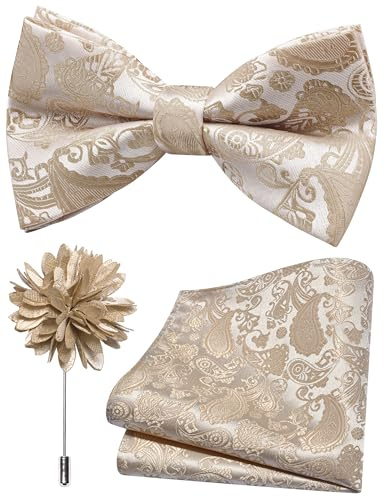 Branduce Paisley Pre-tied Bow Tie and Pocket Square Lapel Pin Set for Men