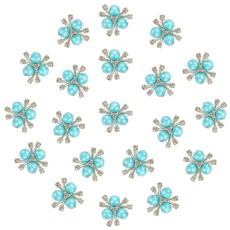 PATIKIL 20 st pärlblomknappar, strass pärla blomma knappar utsmyckningar falsk pärla strass knappar platt baksida brosch för smyckestillverkning hantverk bröllop kläder väska, blå