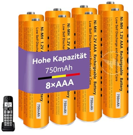 NI-MH Akku für Telefon Gigaset Mobilteil 1.2V 750mAh Akku AAA für Telefon, 8 Stück Wiederaufladbare Batterien AAA für Panosonic Schnurlos Telefone