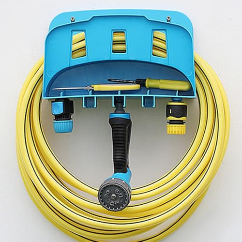 CWOQOCW Soporte de manguera de jardín montado en la pared, organizador de cables al aire libre, soporte de carrete de manguera de cobertizo con múltiples ranuras para colgar para patio, garaje (azul)