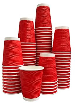 NovatoStar 100 Ripple 8oz Ripple Kraft Cups Strong Triple Wall Insulated Coffee Tea Cups (Red)