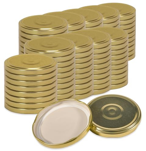 Oputec Lot de 100 couvercles à visser TO 82 dorés – Couvercles de rechange pour bocaux de conservation | Couvercles Twist Off hermétiques et adaptés à un usage alimentaire | Couvercles pour confiture