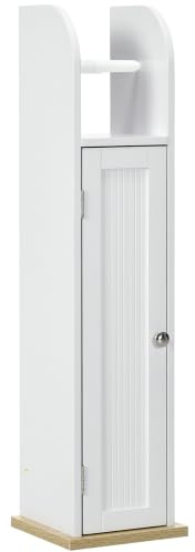 kleankin Meuble de Salle de Bain, Meuble Papier WC Blanc 20 x 20 x 80 cm | Support Papier Toilette, Placard, Étagères Réglables