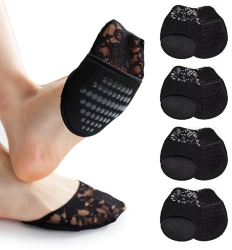 4 Paar Rutschfeste Atmungsaktive Füßlinge, Zehlinge & Zehensocken, für High Heels und Sneaker, Vorderfußpolster & Halbsocken für Komfort - Schuheinlagen - Schwarz
