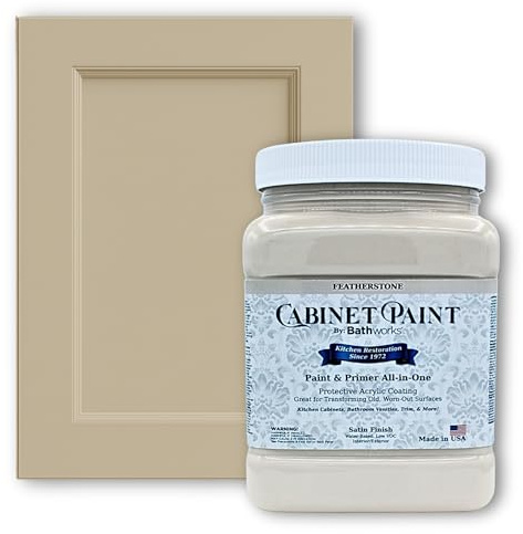 Bathworks Cabinet & Furniture Paint - Satin Finish, Easy Application, Low-VOC, Durable, Made in USA (Featherstone, 1 Quart)