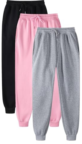 3 Pieces Joggers For Women Cuffed Ankles Sweatpants Elasticated High Waist Joggers Ladies Solid Color Drawstring Hiking Jogging Bottoms Baggy Tracksuit Bottoms With Pockets Travel Outdoor Streetwear