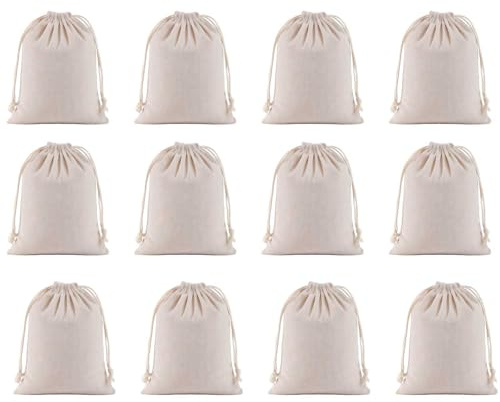EULAPGOE Sacchetti Cotone 12 Pezzi Sacchetti Stoffa 15x20 cm Sacchetti riutilizzabili Naturali per bomboniere Cosmetici spezie Regali Fai da Te Matrimonio Festa