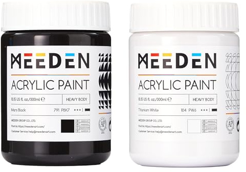 MEEDEN Svart och vit akrylfärg: 300 ml x 2 glas tung kropp akrylfärg – tjock konstnärsfärg för professionella konstnärer att måla på duk trä