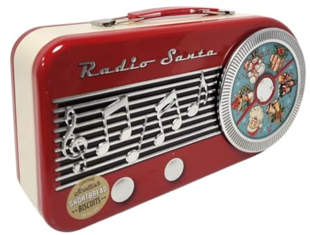 Radio Santa Biscuit Tin with Shortbread Biscuits Collectible Keepsake Storage Box Decorative Reusable Container Gift for Home Kitchen Snack Storage