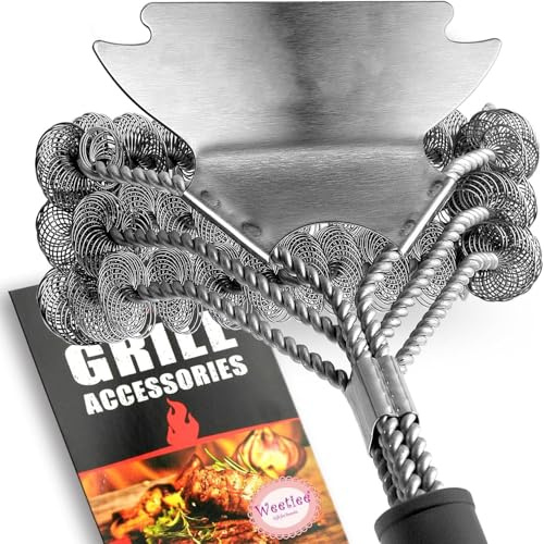 DailyAdorn Grillborste, grillrengöringsborste rostfritt stål skrapa – säker grillborste – 43 cm rostfritt stål grillrengöring – säkra grilltillbehör för porslin, väv, gas och kolgrillar