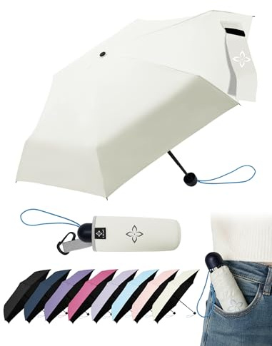 LILAC Mini Taschenschirm & Reiseschirm, kompakter Regenschirm mit 110 cm Abdeckung, windfest, verstärkter Rahmen, leicht tragbar, UPF 100+ Sonnenschutz für Damen, Herren & Studenten