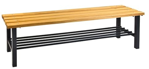 Abrollwerk Umkleidebank 150x40x42 cm, Sitzbank mit Schuhrost, Buchenholz | Garderobenbank aus Buche & Stahl, massive Sitzlatten, 42 cm Sitzhöhe, pflegeleicht, hygienisch, Bodengleiter, Sport & Schule