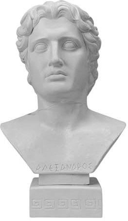 Busto di Alessandro Magno – Statua in gesso duro del re macedone, 30 cm, realizzata a mano in Grecia