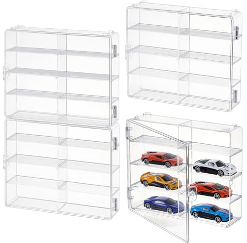 UNICRAFTALE 4 Stück Kunststoff Vitrine Für 1/64 oder 32 Modellautos Staubdichte Aufbewahrungsbox Für Schreibtische Transparente Vitrine Für Modellautos 19.2x4.5x15.2cm