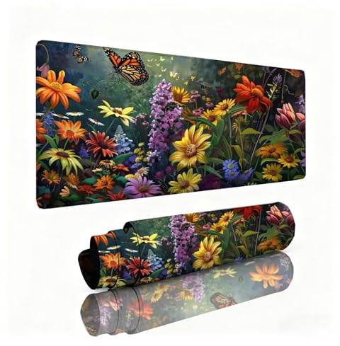 Alfombrilla Ratón Mariposa Alfombrilla Escritorio 800x400x3mm Crisantemo Mouse Pad con Base de Goma Antideslizante, Mejora la Precisión y la Velocidad, Sujeción Estable en Superficies, Regalos 0B-345
