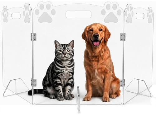 Cityjoy klar fristående hundgrind i akryl, lekhage för inomhusbruk | 60 cm x 60 tum vikbar 3 paneler kattgrind, osynligt staket för hundar, perfekt för dörröppningar, trappor, hallar