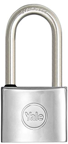 YALE Lucchetto marino in ottone Y1150050080X, larghezza corpo 50 mm, arco lungo in acciaio inossidabile da 26 mm, con anello in gomma e doppio sistema di chiusura