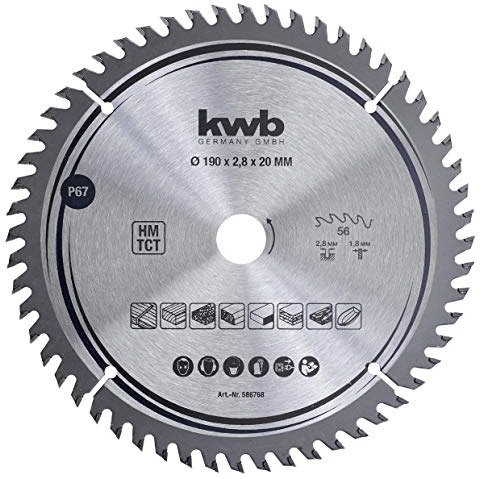 kwb Kreissägeblatt 190 x 20 mm, sehr feiner Schnitt, Sägeblatt geeignet für Arbeitsplatten, Holz und beschichtete Platten
