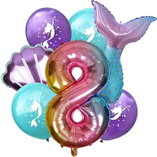 DIWULI Globos de Cumpleaños Sirena 8 Años - Decoración