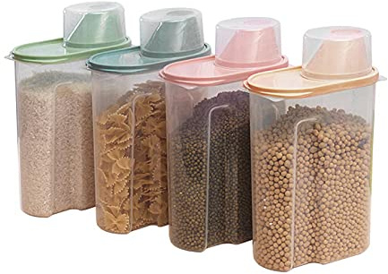 Shoze 4 Pieces Cereal Container Storage Set Kitchen Airtight Container Storage Box with Pour Spout and Measuring Cup Dry Food Dispenser Containers 2.2L