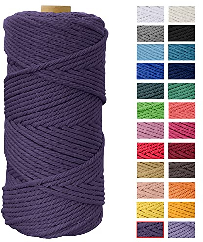 Macrame Cord 4mm x 109 Yards, JeogYong Thick Natural Cotton Cord Yarn Thread, 4-Strand Twisted Spool Twine String Cotton Rope for Wall Hangings, Plant Hanger, DIY Crafts, Home Decoration (Deep purple)