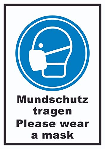 HB-Druck Mundschutz tragen Please wear a mask Schild A3 Rückseite selbstklebend