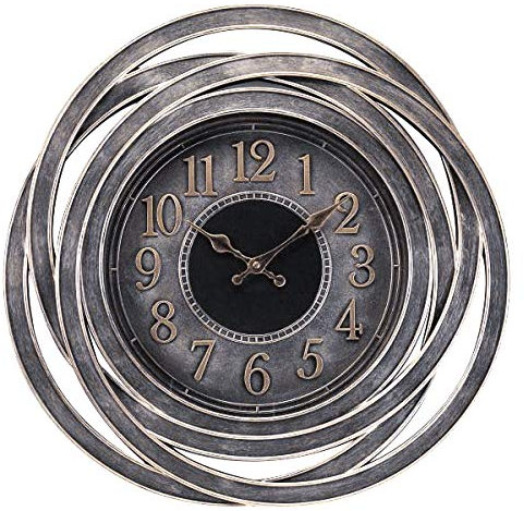 garden mile Modern Vintage Style Wall Clock - Fully Weatherproof Battery Operated Large Rustic Metallic Chrome Look Wall Clocks for Garden, Patio, Lounge, Bedroom and Kitchen Wall Decor Clock