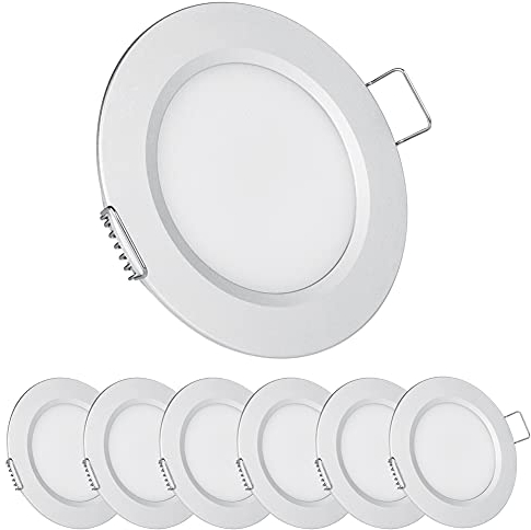acegoo Faretti LED da Incasso 12V Camper Barca Lampada Soffitto Downlight Rotondo Plafoniera 3000K IP64 per Roulotte Furgone Cucina Bagno Cartongesso Mobile, Argento Bianco caldo 6 pezzi