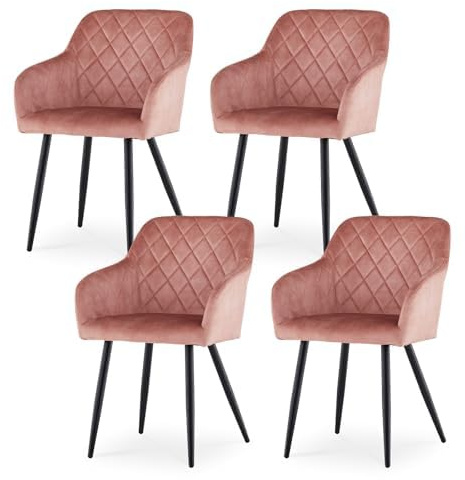 CLIPOP Esszimmerstühle 4er Set, Küchenstühle Rosa Samtstoff Wohnzimmerstühle Polsterstühle mit Armlehne Metallbeine Polstersessel Stühle für Esszimmer Wohnzimmer Küche (4, Samt Rosa)