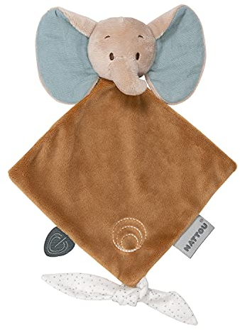 Nattou Mini-Schnuffeltuch aus Baumwolle (Musselin) und Polyester, Elefant Axel, Wegbegleiter ab der Geburt, Ca. 25 cm, Luna und Axel, Braun / Beige / Grün
