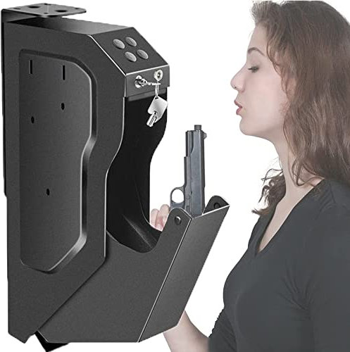 Anti Theft Password Pistol Safe,Weapon Biometric Fingerprint Lock Safe Box,Under Desk Handgun Holder,Quick Access with Spare Keys,for Gun,Pistol,Home Security