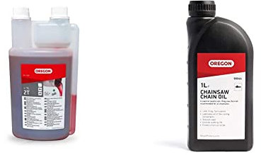 Oregon Semi Synthetic 2-Stroke Engine Oil, 2T (Twin Neck 1 Litre Bottle) & Chainsaw Chain and Guide Bar Oil, 1 Litre Bottle (90844)