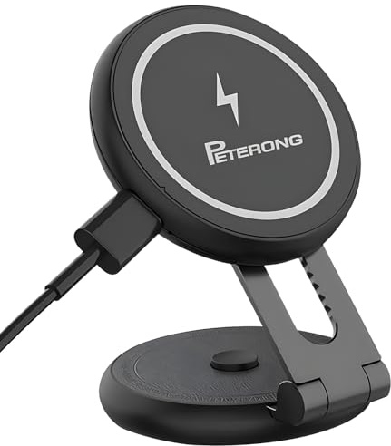 PETERONG Magnetic Wireless Car Charger Compatible with MagSafe Charger for Tesla Model 3/Y, Car Phone Holder Foldable Invisible Cradle Stand Sticky Adhesive 360° for iPhone 15/14/13/12(Black)