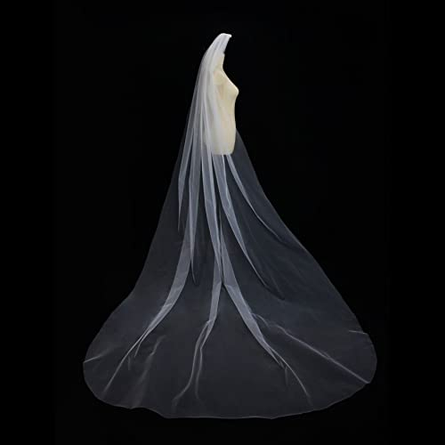 AAPIE Brautschleier Kathedrale Hochzeit Brautschleier einlagig einfarbig Tüll Schnittkante Braut weißer Langer Schleier mit Sweep-Schleppe 270 cm * 150 cm Hochzeitskleid-Accessoires