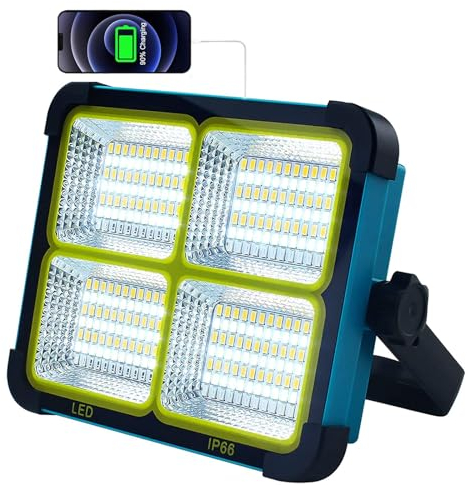 TOPBOS 100W LED Baustrahler Akku,Wiederaufladbarer Strahler Solar,4 Lichtmodi,10000LM, baustrahler akku mit 16500mAh,Magnetfunktion,Led Strahler Akku für Baustelle Garage,Camping Notfall,Arbeit,Angeln